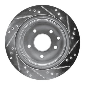 Infiniti G35 Brake Rotor (1) - Rear Left - R1 Concepts - Drilled & Slotted - Silver - `02-`25